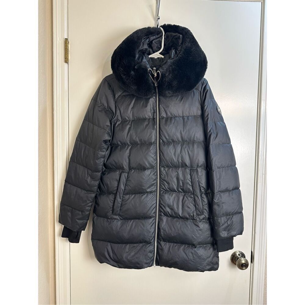 Michael Kors size XS black DOWN coat long puffer with hood and inner bib